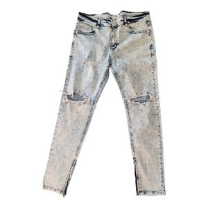 KDNK Skinny Tapered Distressed Jeans In Tinted Ice Blue Size 38 XXL New
